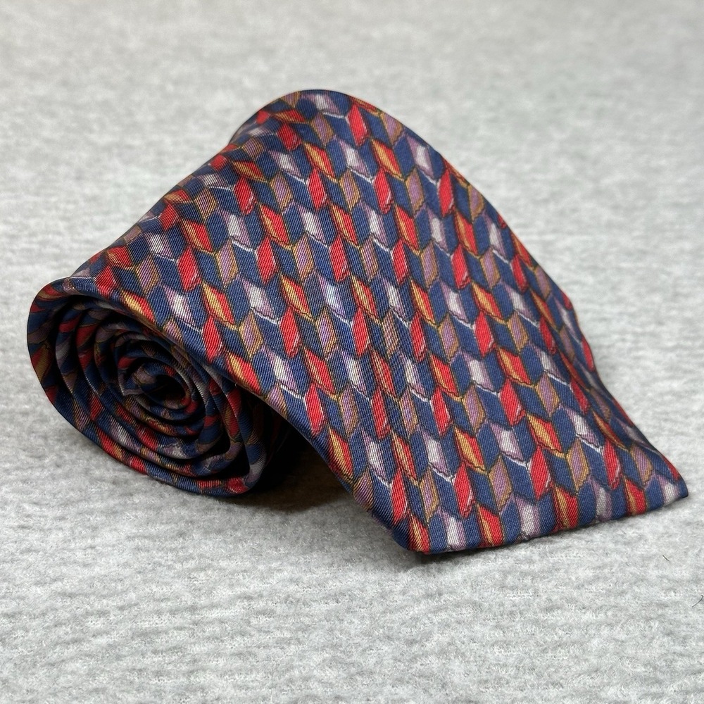 Vintage Sheaf & Caber 100% Silk Men's Tie Red Blue Made in USA w/ Italian Fabric